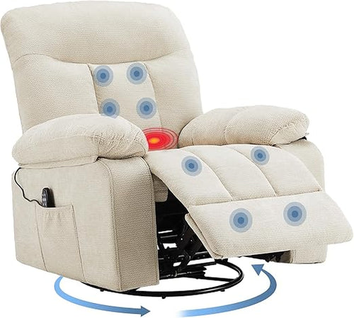 Swivel Recliner Chair with Massage, Heating & Footrest