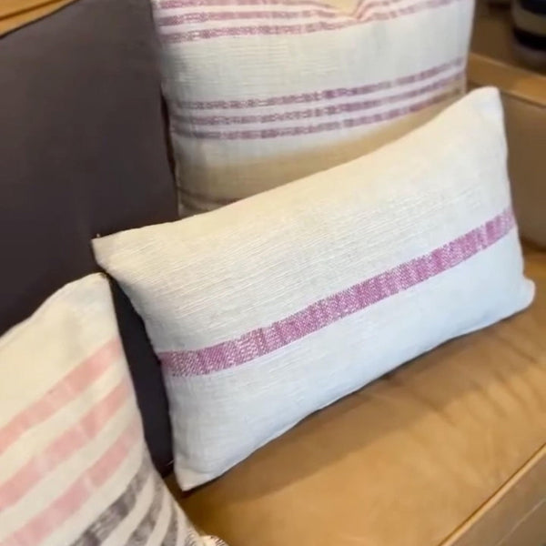 Striped Cotton Lumbar Pillow Cover, 12x20, Bohemian Accent