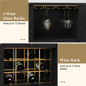 Modern Bar Cabinet with Drawer, Wine Glass Racks & Geometric Door
