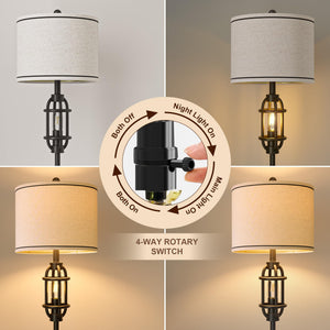 Industrial Floor Lamp with Dual Lights & Linen Shade