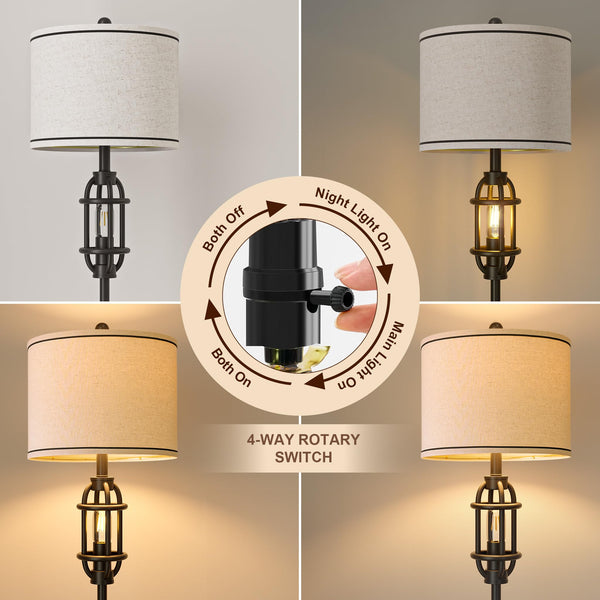 Industrial Floor Lamp with Dual Lights & Linen Shade