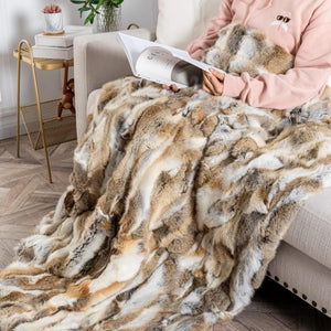 Real Rabbit Fur Throw Blanket 47x71 Inches Suede Backing