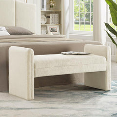 Upholstered Boucle Teddy Bench with Armrests