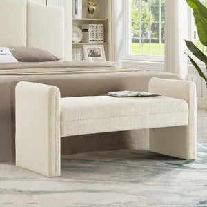 Upholstered Boucle Teddy Bench with Armrests