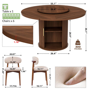 Round Dining Table Set with Storage & Turntable