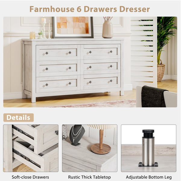 4-Piece Farmhouse Bedroom Dresser Set with Nightstands – Rustic White