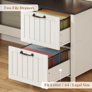 63-Inch Farmhouse Executive Desk with File Drawers, Monitor Stand & Storage Cabinet