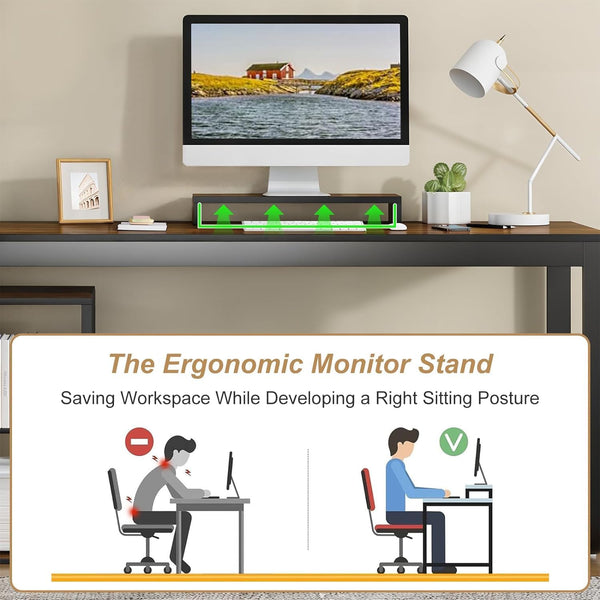 55-Inch Reversible L-Shaped Computer Desk – 3 Drawers, Monitor Stand & Storage Shelves
