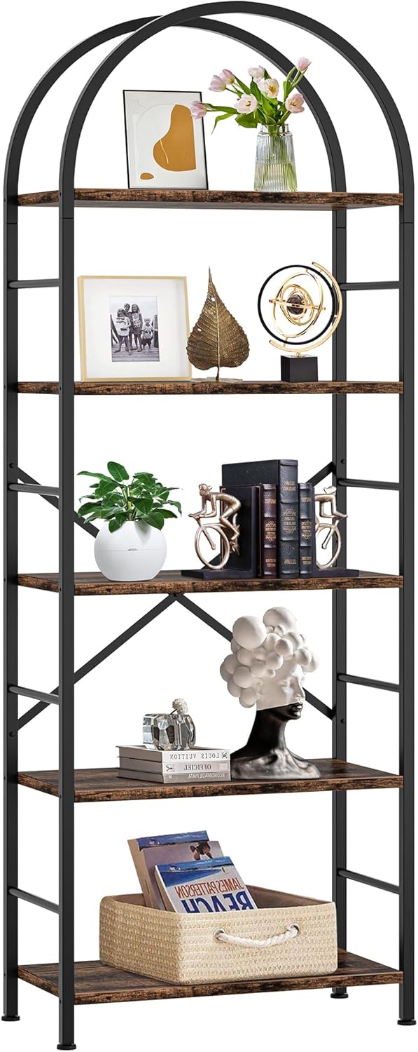 5-Tier Arched Bookshelf with Metal Frame