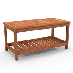 2-Tier Solid Wood Outdoor Coffee Table with Storage Shelf