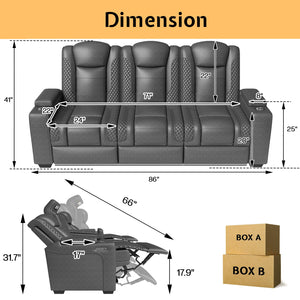 3-Seat Home Theater Recliner Sofa with USB Charging & LED Light