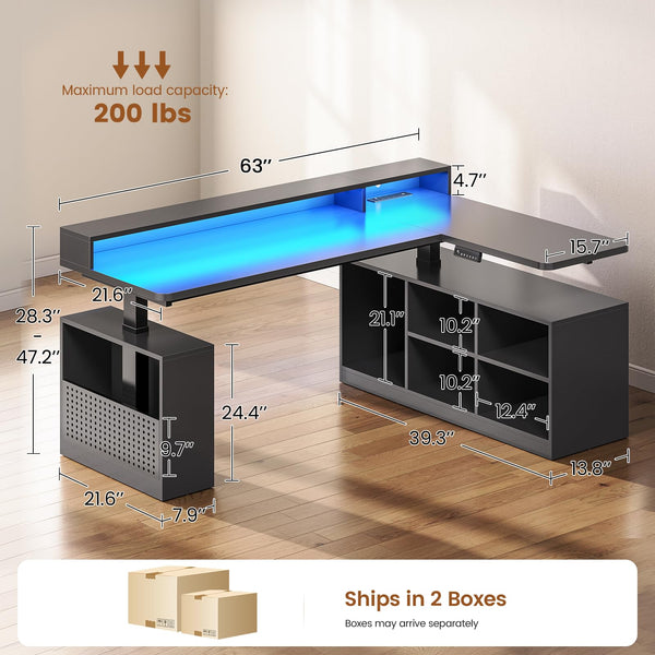 L-Shaped Electric Standing Desk 63"