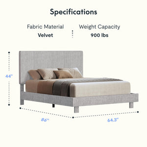 Queen Bed Frame with Adjustable Headboard & LED Light – Light Grey