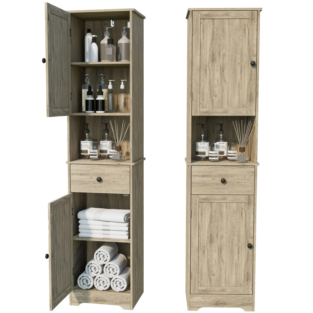 Tall Storage Cabinet with 2 Doors, 2 Drawers & Adjustable Shelves