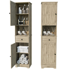 Tall Storage Cabinet with 2 Doors, 2 Drawers & Adjustable Shelves