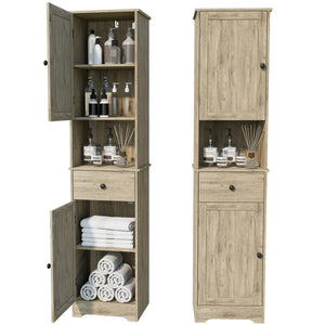 Tall Storage Cabinet with 2 Doors, 2 Drawers & Adjustable Shelves
