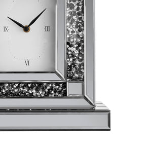 Mirrored Desk Clock with Crystal Accents & Roman Numerals