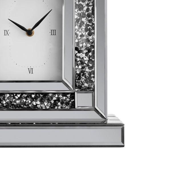Mirrored Desk Clock with Crystal Accents & Roman Numerals