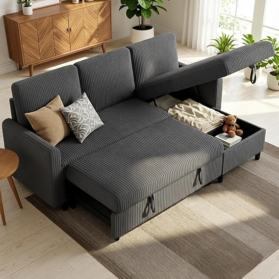 L-Shaped Sleeper Sectional Sofa with Storage Chaise