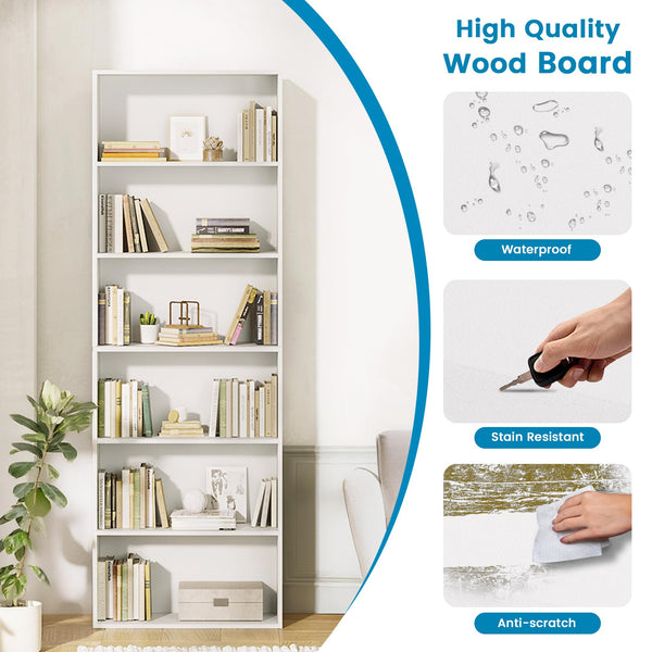 6-Tier Tall Bookshelf – Floor Standing Open Bookcase