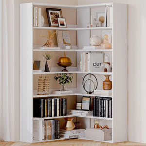 L-Shaped Corner Bookshelf 6-Tier Freestanding