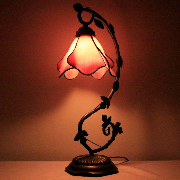 Tiffany Style Pink Stained Glass Table Lamp 21 Inch