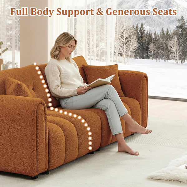 Tufted Boucle Sofa with Rolled Arms - 3-Seat Oversized Loveseat