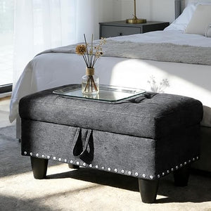 Linen Storage Ottoman Bench with Rivet Detail