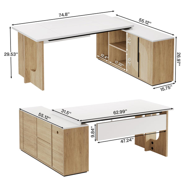 L-Shaped Executive Desk with Cabinet & Storage