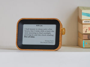 Literary Quote Clock – E-Ink Display, White Oak Wood