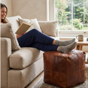 Square Leather Pouf Ottoman – Unstuffed Footstool