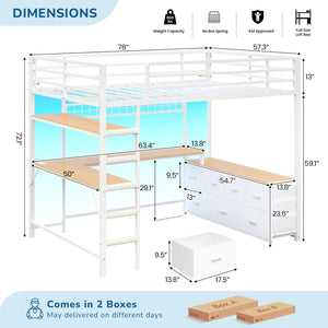 Full Size Loft Bed with Desk & Storage
