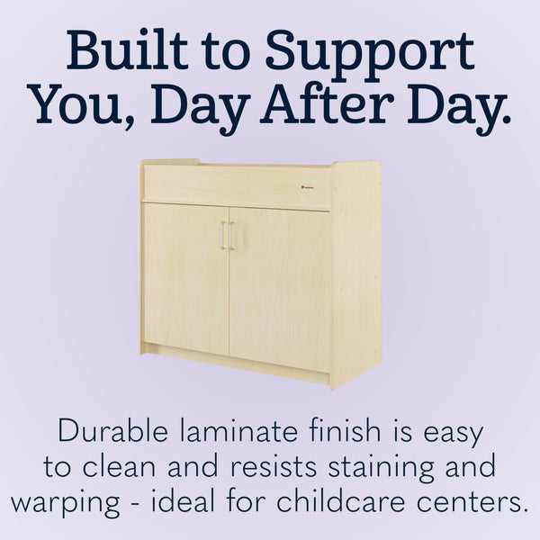 Commercial Daycare Changing Table with Locking Cabinet and Built-In Shelves
