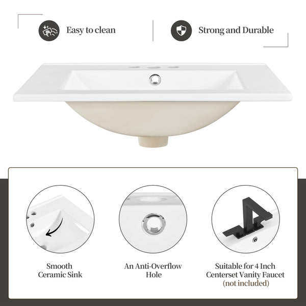 24" Freestanding Bathroom Vanity with Ceramic Sink