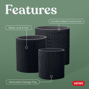 Rattan Resin Planter Set of 3 – Indoor & Outdoor Plant Pots