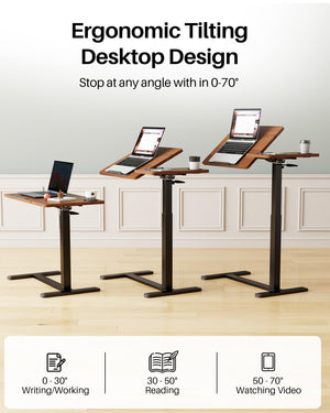 Pneumatic Height Adjustable Overbed Table with Wheels