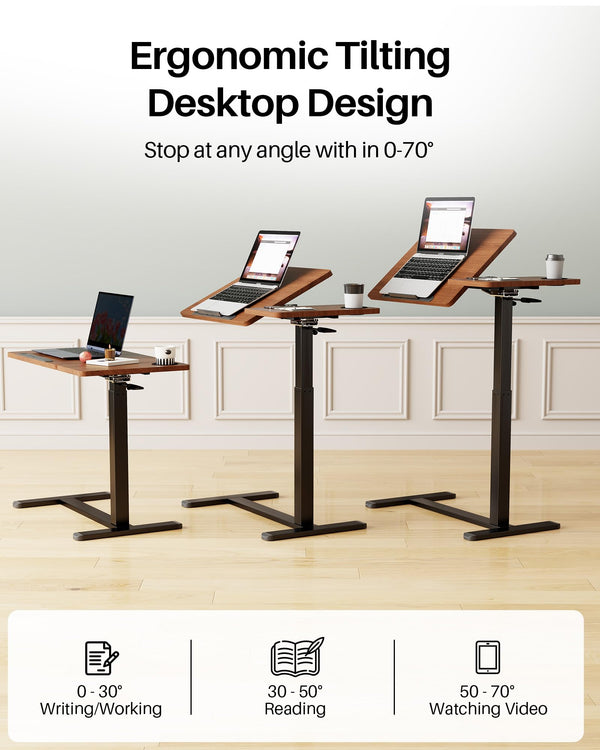 Pneumatic Height Adjustable Overbed Table with Wheels