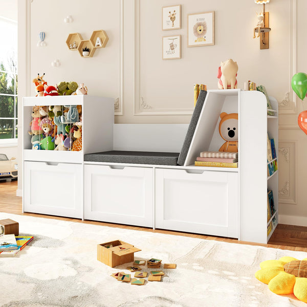 Kids Reading Nook Toy Storage Organizer with Bookshelf and Drawers
