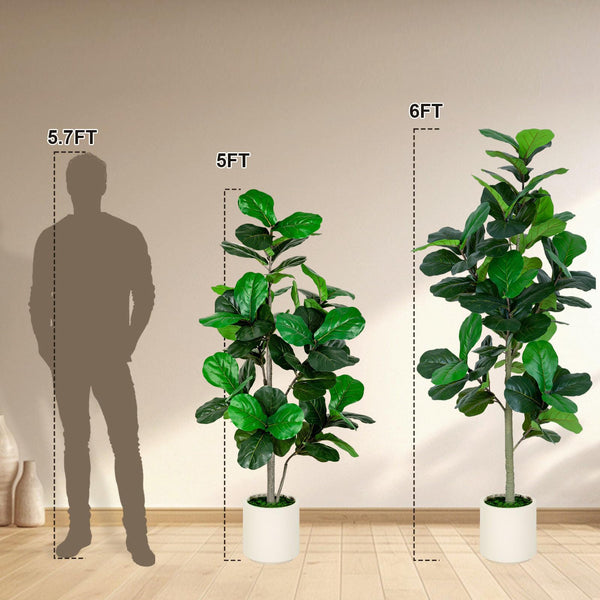 Artificial Fiddle Leaf Fig Tree with White Planter
