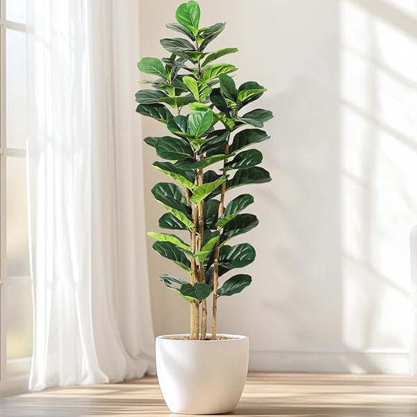 Faux Fiddle Leaf Fig Tree with White Pot
