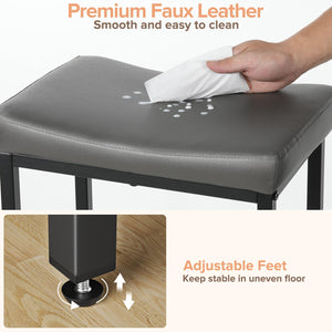 24" Counter Height Bar Stools – Faux Leather Saddle Seat, Metal Legs