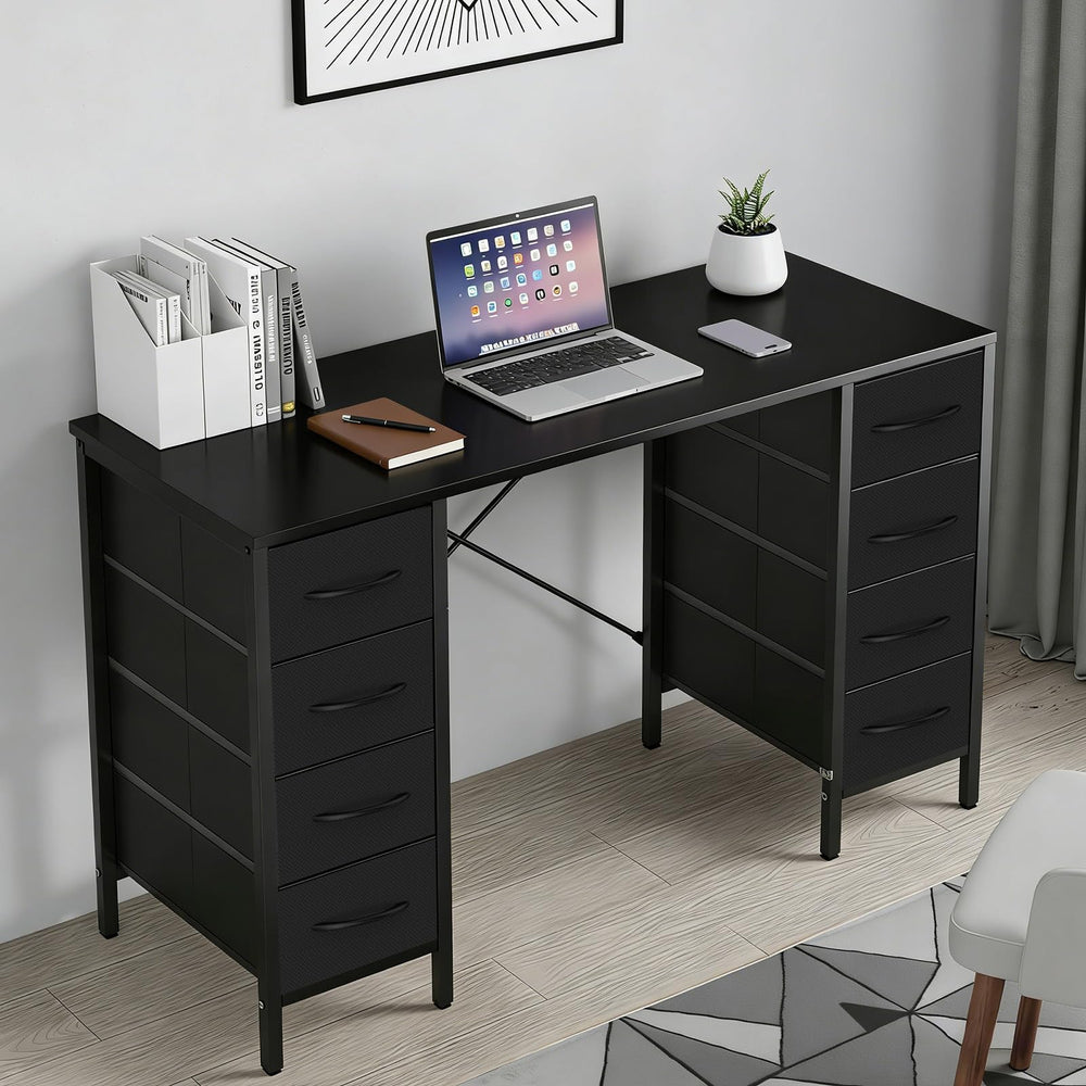 47" Computer Desk with 8 Fabric Drawers & X-Brace Storage