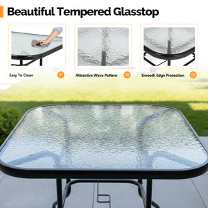 Glass Patio Table with Umbrella Hole – Tempered Glass Outdoor Dining Table