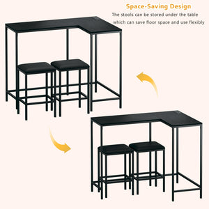L-Shaped Bar Table and Chairs Set with Power Outlets