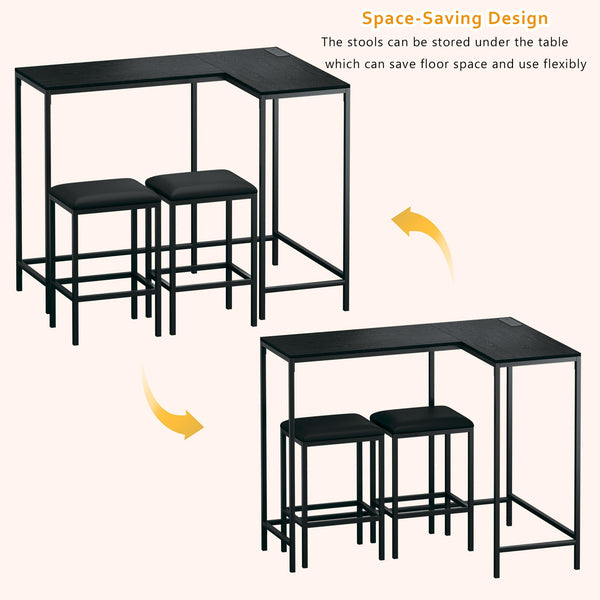 L-Shaped Bar Table and Chairs Set with Power Outlets
