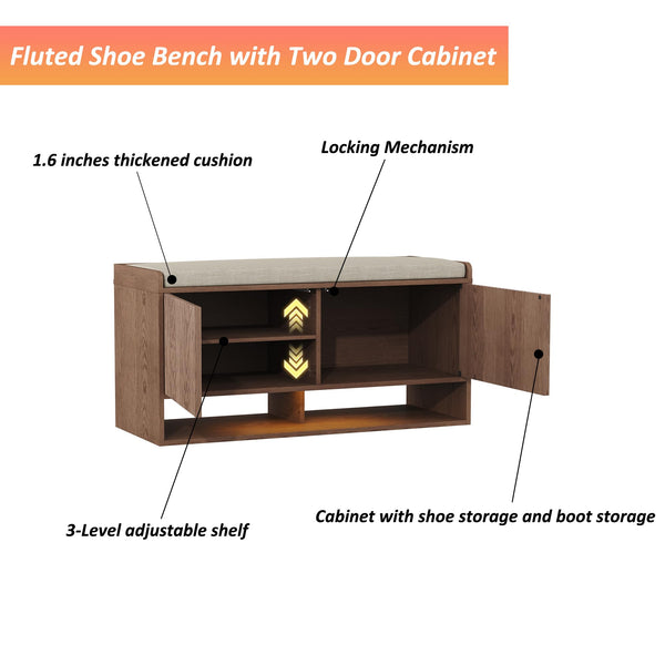 Fluted Shoe Storage Bench with LED Sensor Light