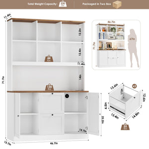 72-Inch Tall Bookcase with Power Outlet, File Drawers & Cabinet Doors