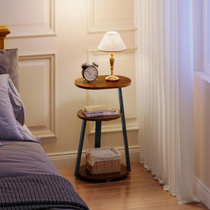 Oval End Table with Metal Frame & 3-Tier Storage