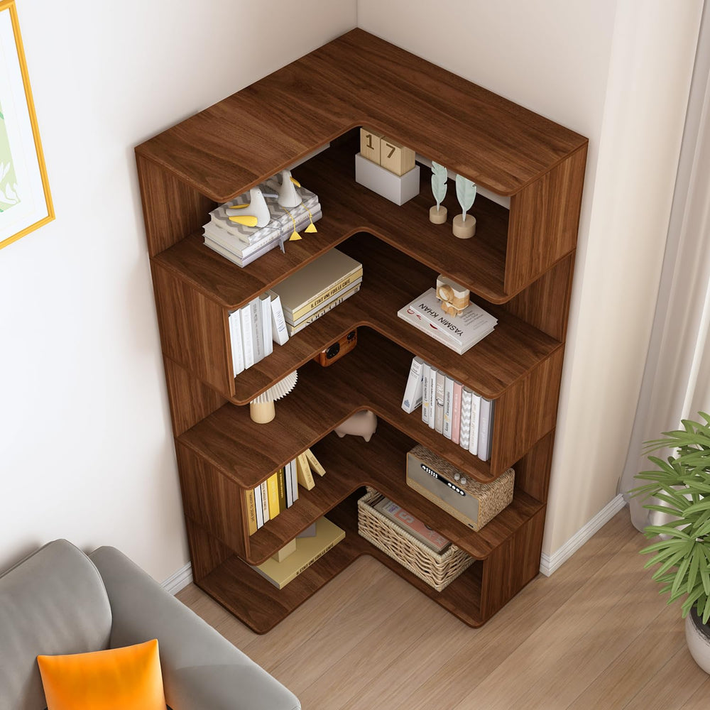 6-Tier L-Shaped Corner Bookshelf, 66" Tall