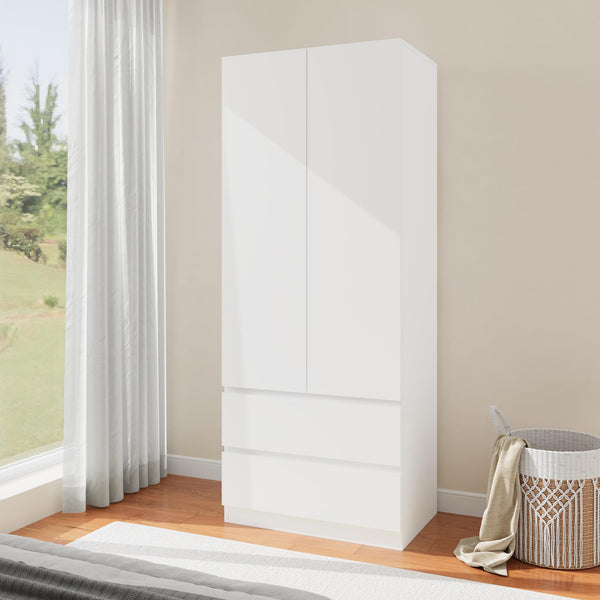 Wooden Armoire Wardrobe Closet with Drawers & Hanging Rod